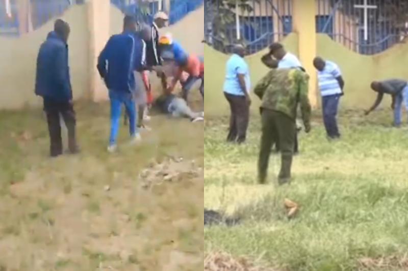 Photocollage of a police officer shot in Thika and the scene of the incident.
